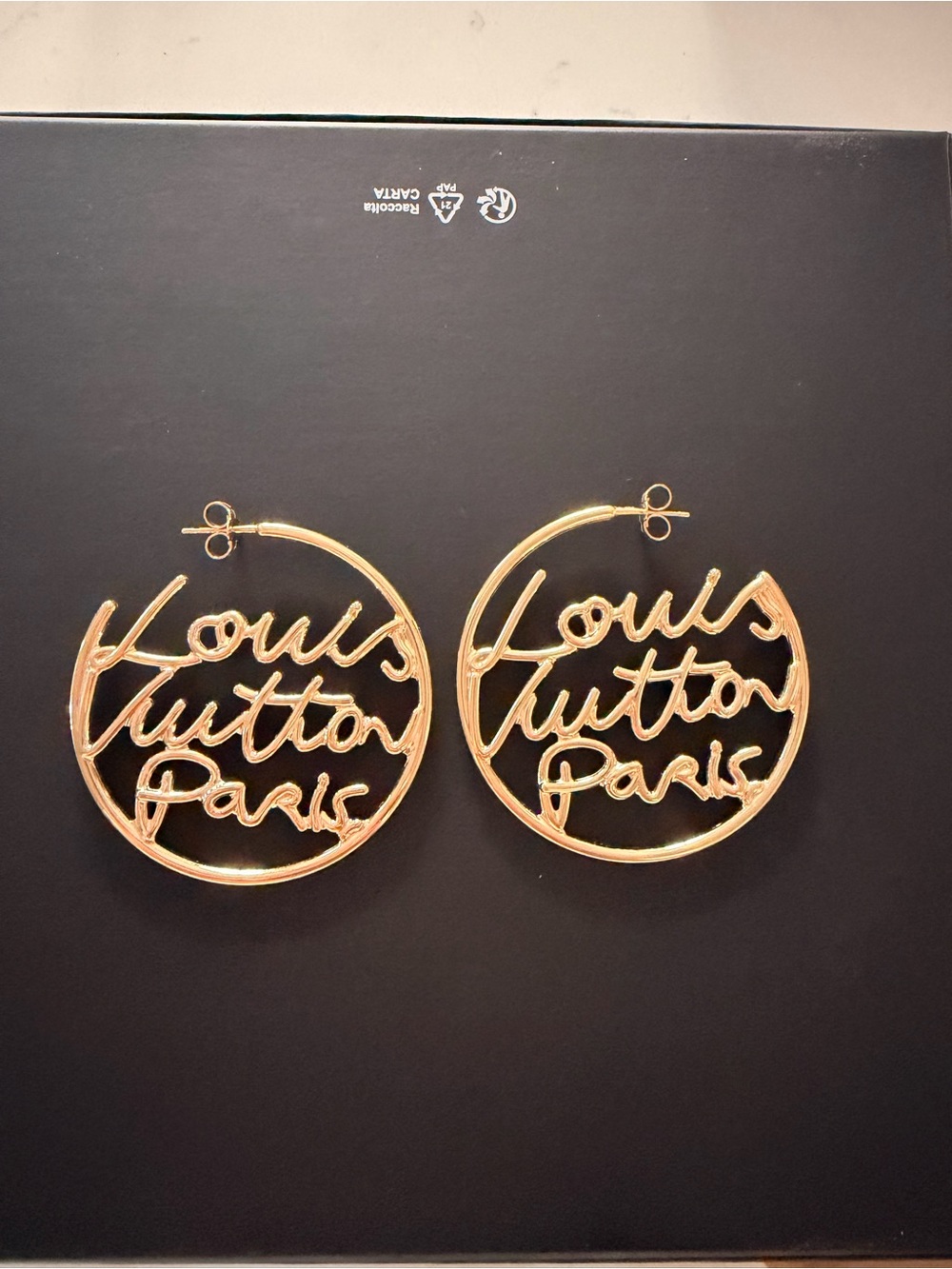 Louis Vuitton Gold Script Circle Hoop Earrings - Picture 3 of 8